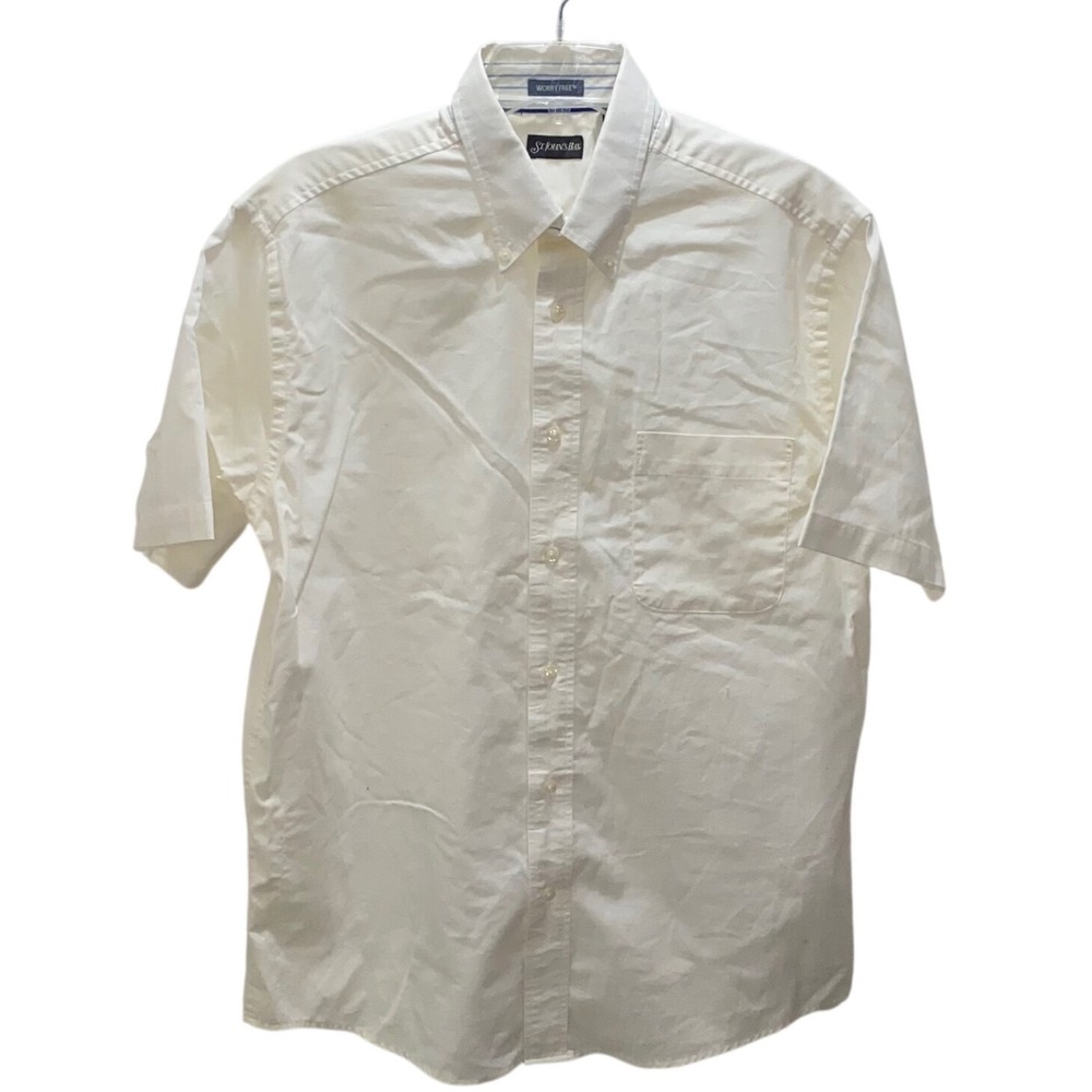 ST JOHNS BAY Mens Med Classic Fit Short Sleeve Button Down Shirt White Worry Fre - Picture 6 of 7
